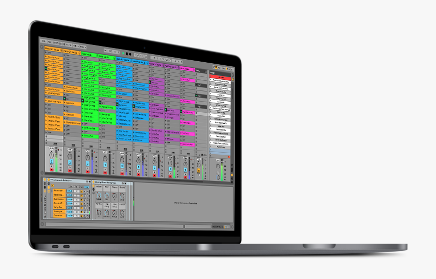 Worship keyboard rig on a dark stage with Ableton Live running on a laptop